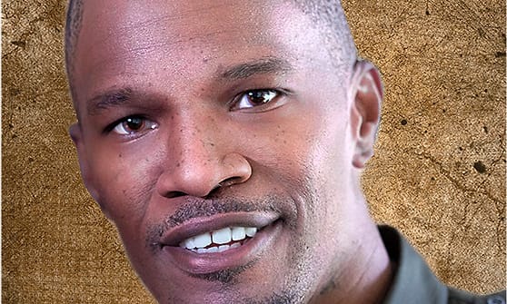 Character portrait of a man in an olive shirt against a gold textured backdrop